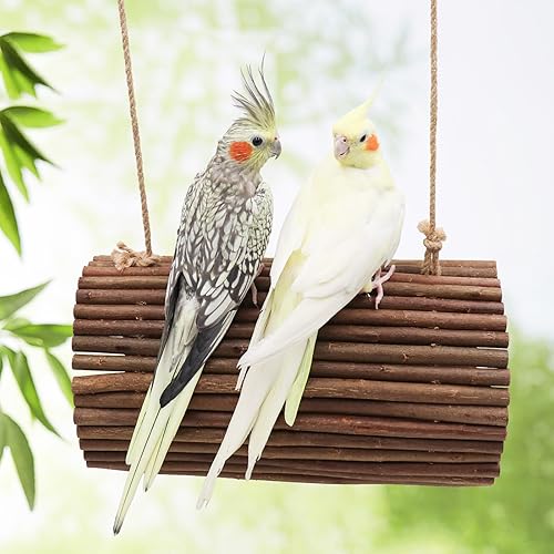 Miniatura 2 de Juguetes de columpio para loros, soporte colgante para pájaros, hamaca de loro de madera de sauce natural, accesorios para jaula de pájaros,