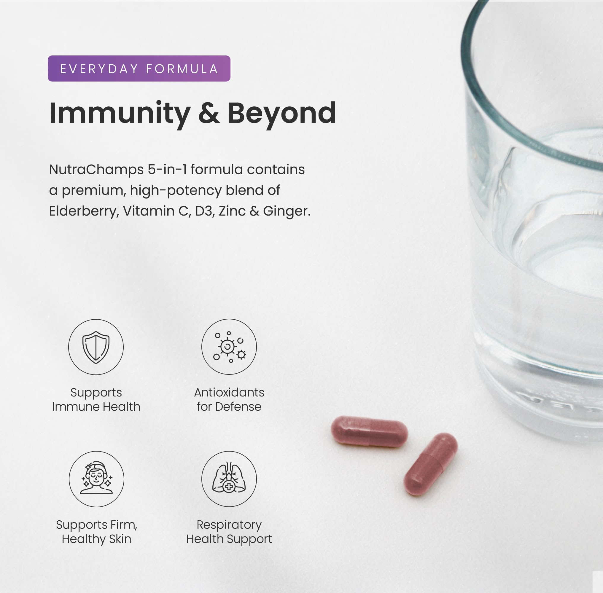 Elderberry Capsules | 1000mg Sambucus Elderberry with Zinc and Vitamin C for Adults + Vitamin D3 5000 IU & Ginger | 5-in-1 Antioxidant Immune Support Supplement | 120 Elderberry Extract Capsules — Amazon image 4