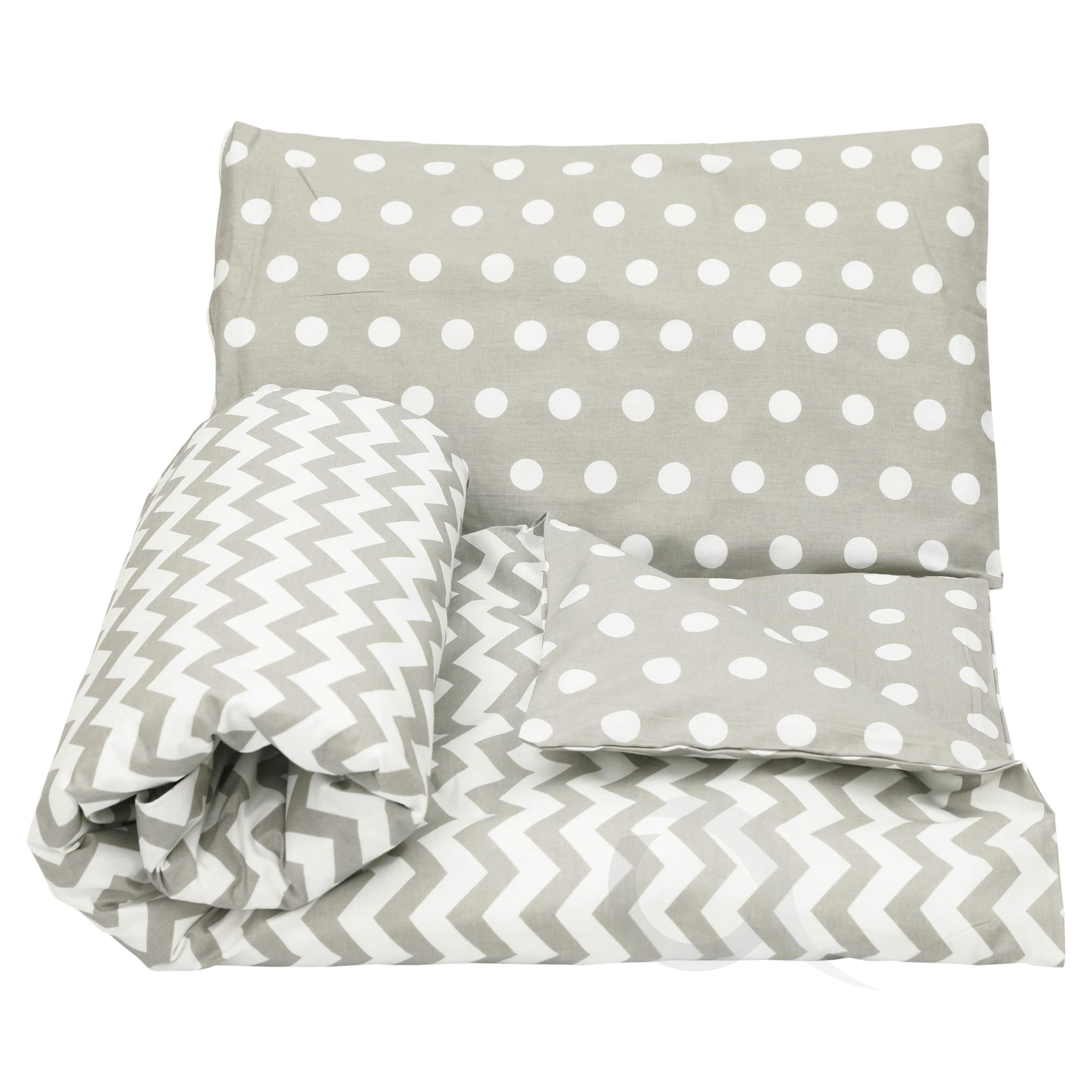 OLO Olobaby Reversible Cot Duvet/Quilt Cover and Pillowcase Set 2 pcs 100% COTTON (Grey chevron/spotty, 135 x 100 cm)