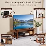 Tiita TV Stand with Storage for TVs up to 65'', Bamboo TV Console Entertainment Center with 2 Open Shelf, Mid Century Modern Media Console for Living Room, Bedroom, Walnut