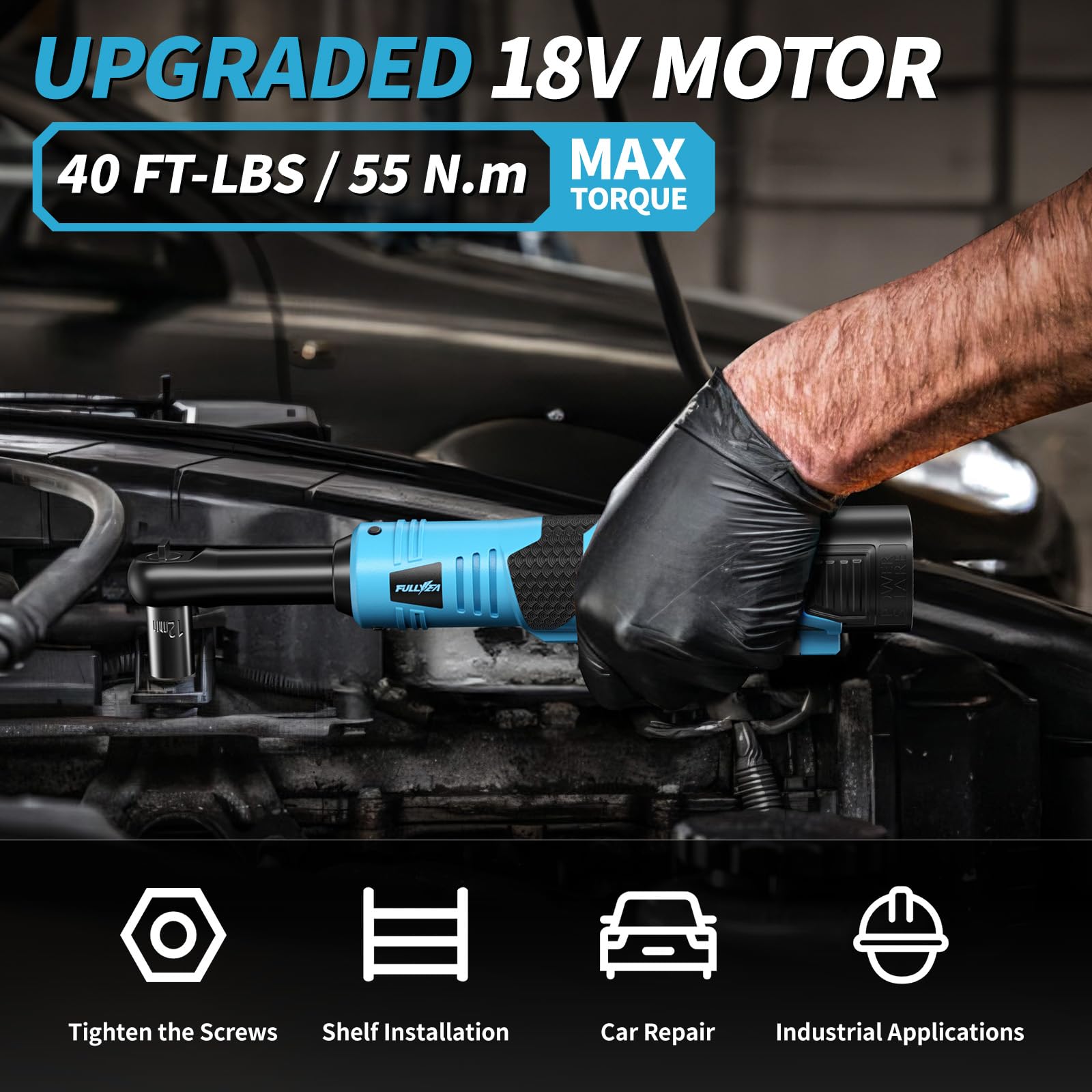 FULLYEA Cordless Electric Ratchet - 40 ft-lbs Torque -3