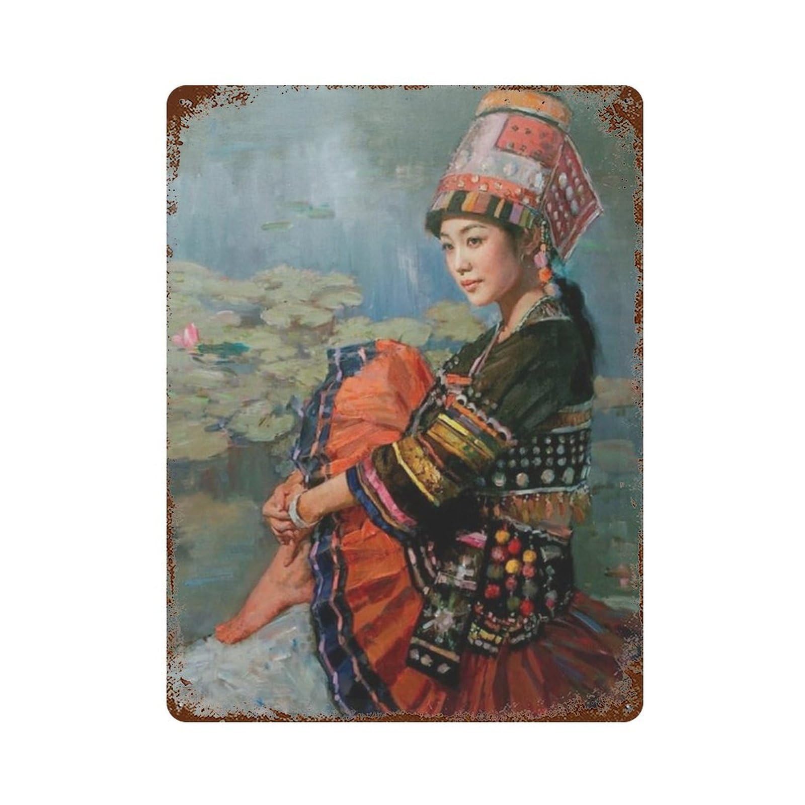 xiaoxiaoshen Hmong Girl Asian Beautiful Girl Wall Decor Art Metal Tin Poster Modern Home Decor Art Home Bar Shop Decorations Vintage Sign 40x30cm
