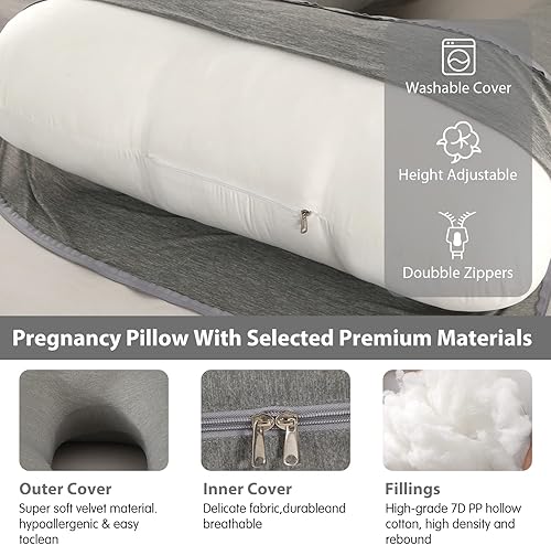 Miniatura 4 de Almohadas de embarazo con funda de enfriamiento, almohada de maternidad de cuerpo completo en forma de U para personas que duermen de lado, soporte
