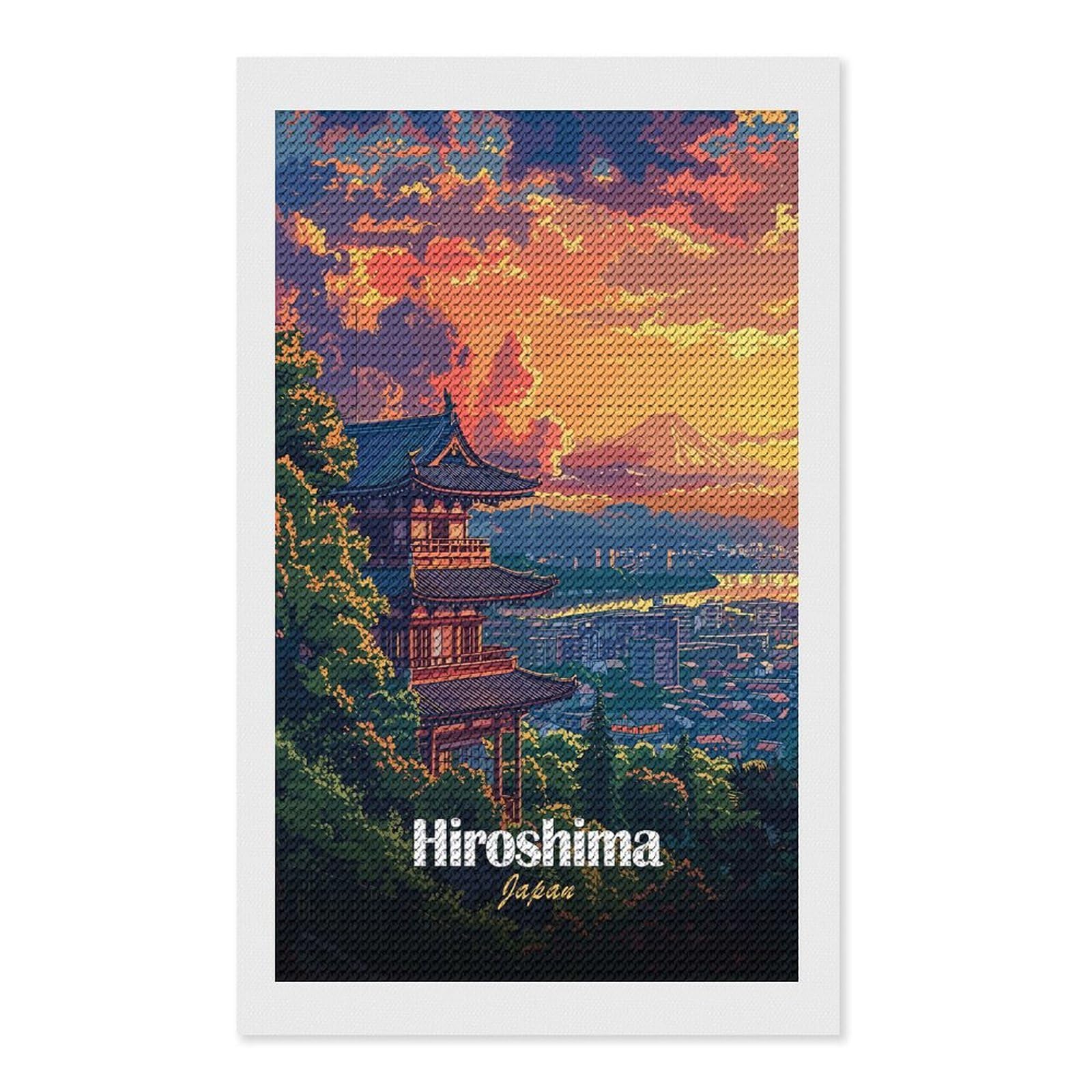 Junmoney Hiroshima Japan Landscape Art DIY Diamond Art Canvas Kit 12"x20", for Teens, Finish and Display, Holiday Gift Idea, Vintage Style Decor