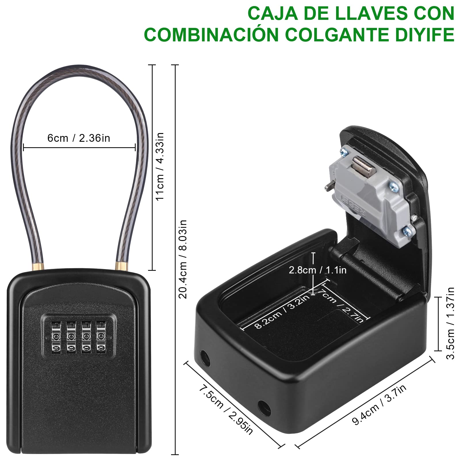 Diyife Impermeable Caja de Seguridad para Llaves, Portátil Caja de Bloqueo para Llaves al Aire Libre con Cuerda de Alambre, para Hogar Exterior Oficina School Garage