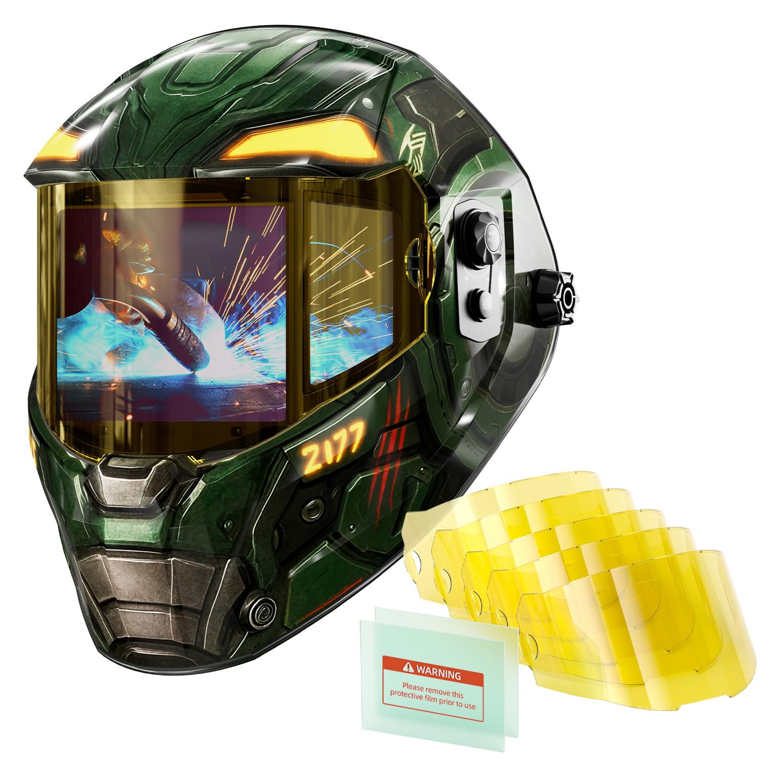 ANDELI Casco Soldadura True Color 1/1/1/1-3 Zonas Visión Panorámica 180°, ANDELI Juego de Lentes de Repuesto para Casco de Soldadura Optim: 5 Lentes Exteriores y 2 Lentes de protección Interiores con