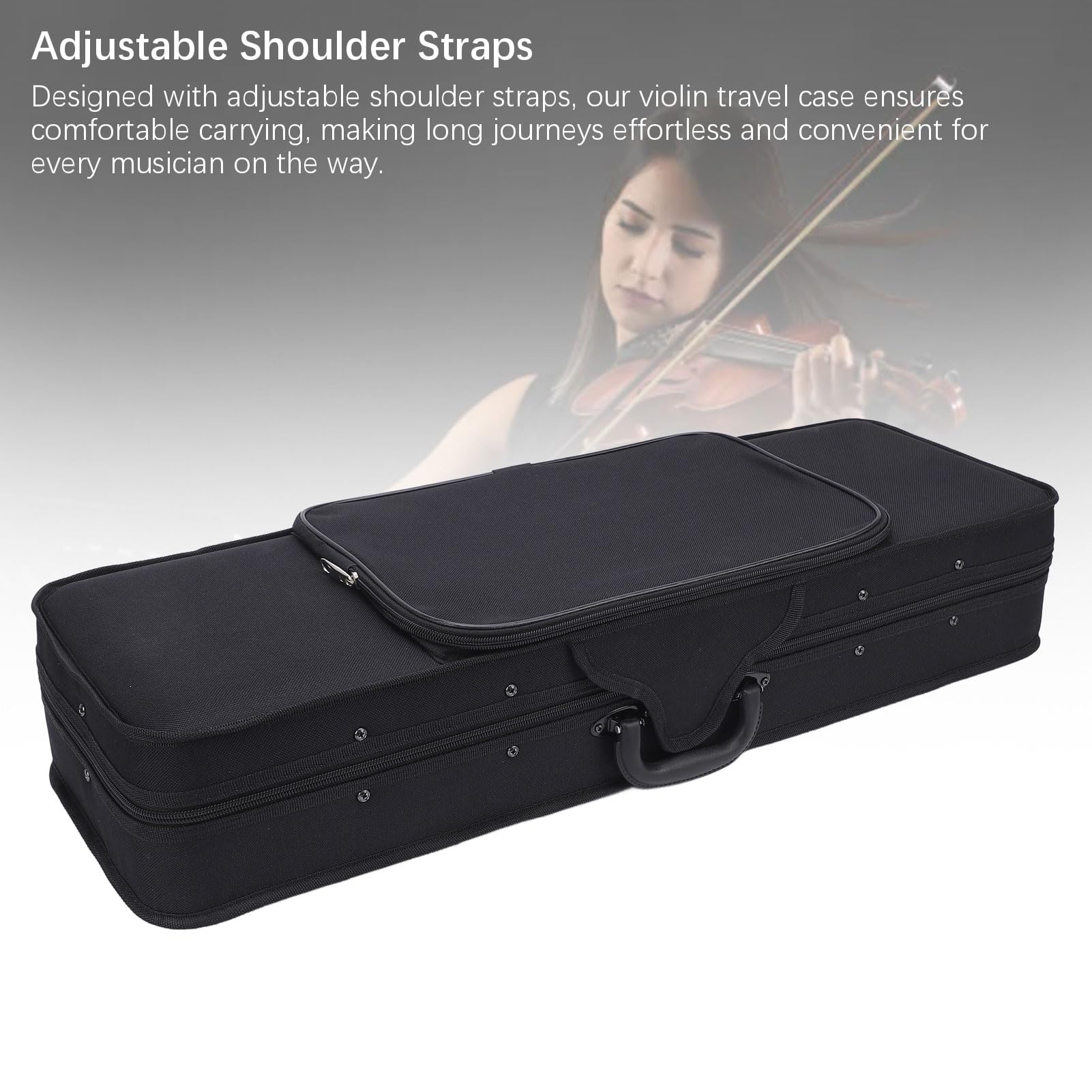 Estuche para Violín, Estuche de Viaje para Violín 1/2 con Correas Ajustables para los Hombros, Cojín de Felpa de Terciopelo, Estuche Rígido Liviano y Oblongo para Violín (Negro)