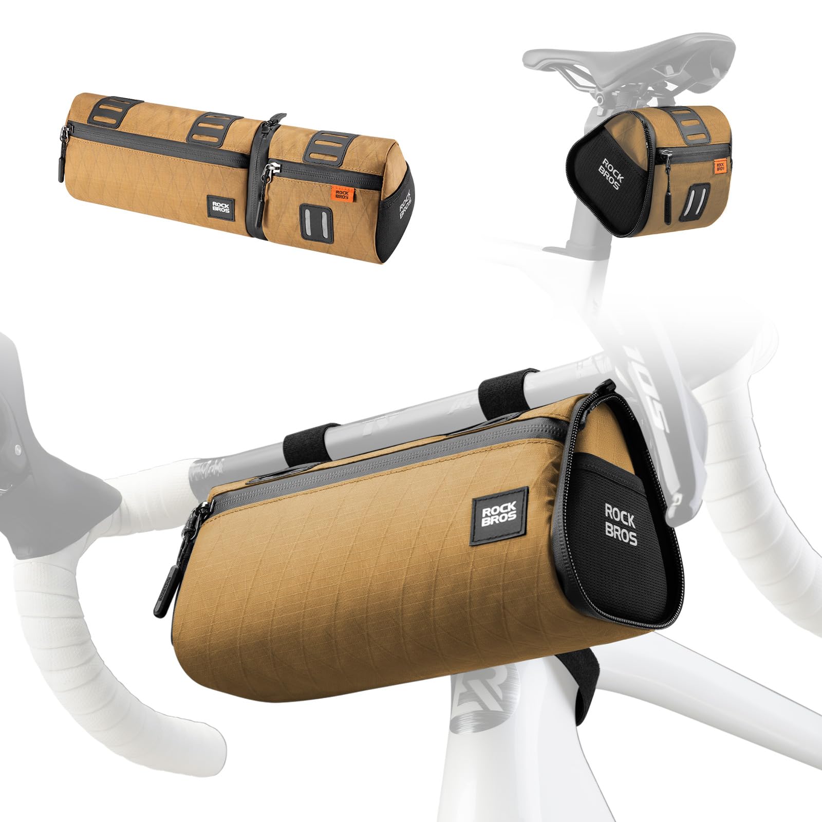ROCKBROS Bolsa Manillar Bicicleta, Bolsa Delantera 4 en 1 con Correa de Hombro para Bicicleta Carretera MTB, Caqui