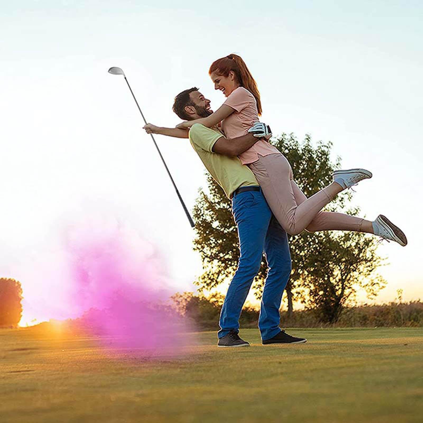 Pelotas de golf revelación de género azul y rosa para baby shower