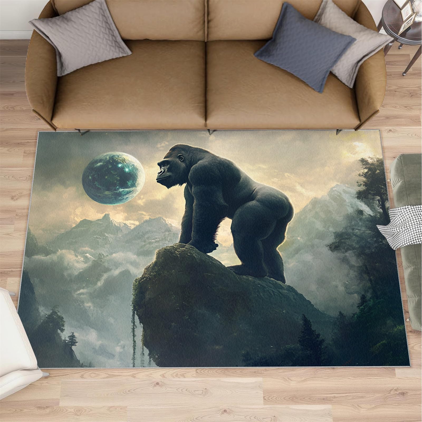 Grand tapis de salon 160x230 cm au motif naturel forêt de montagne