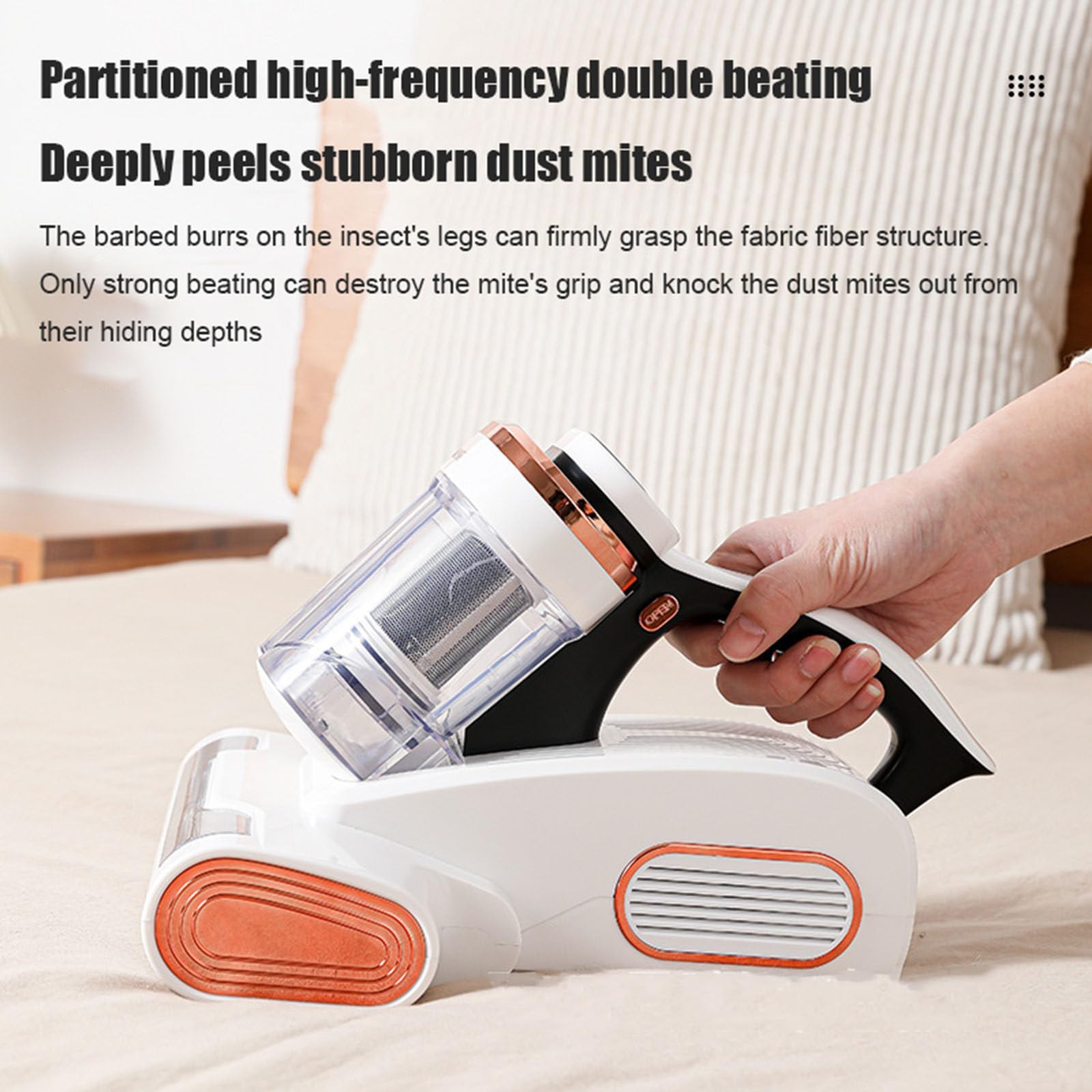 Aspiradora de mano con cable y filtro para cama, sofá y almohadas, con esterilización por luz ultravioleta y antiácaros, potencia de succión de 13 kPa
