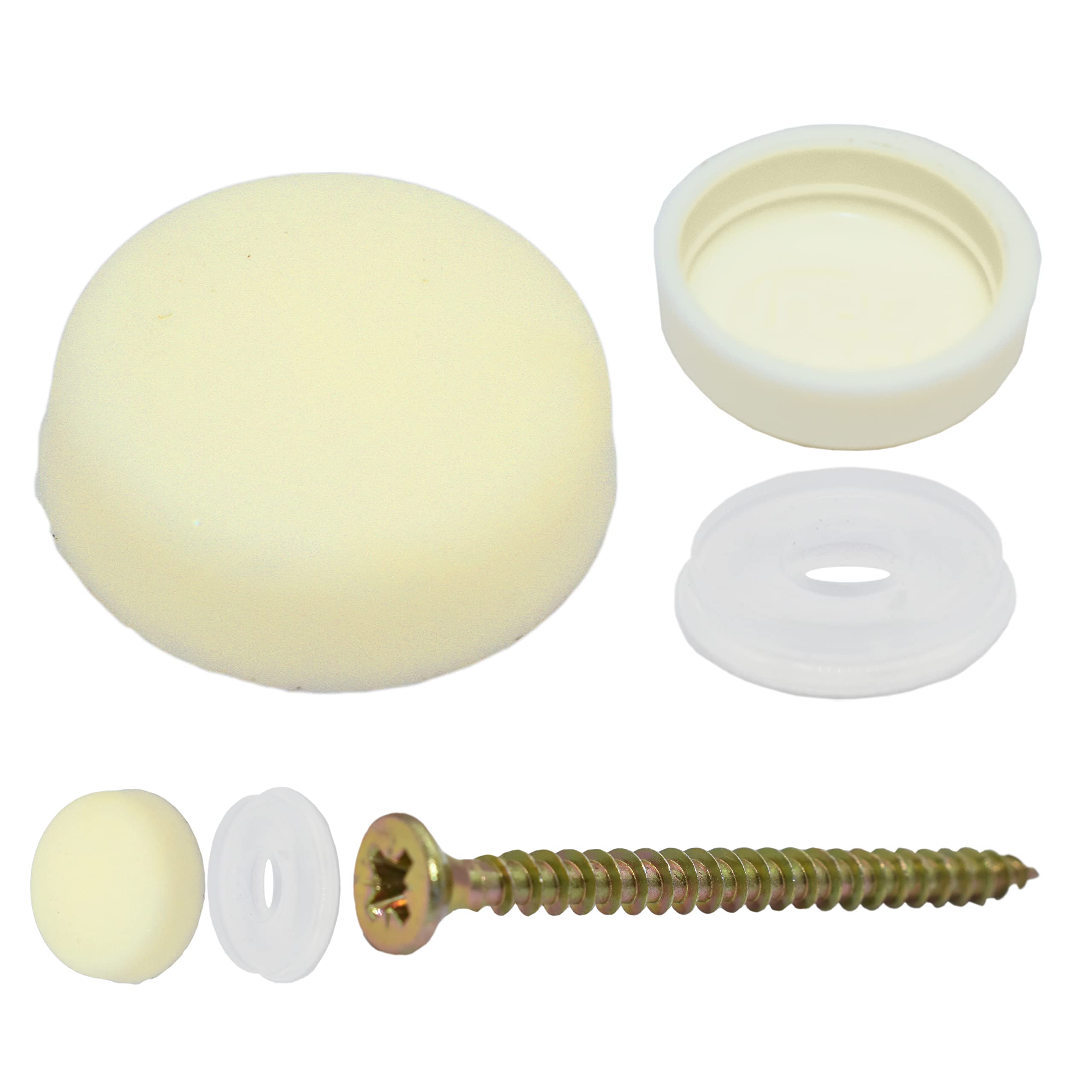Snap-On Two Piece Dome Screw Cover Caps - Pack of 50 Small Gloss Caps & Bases : Bone Cream