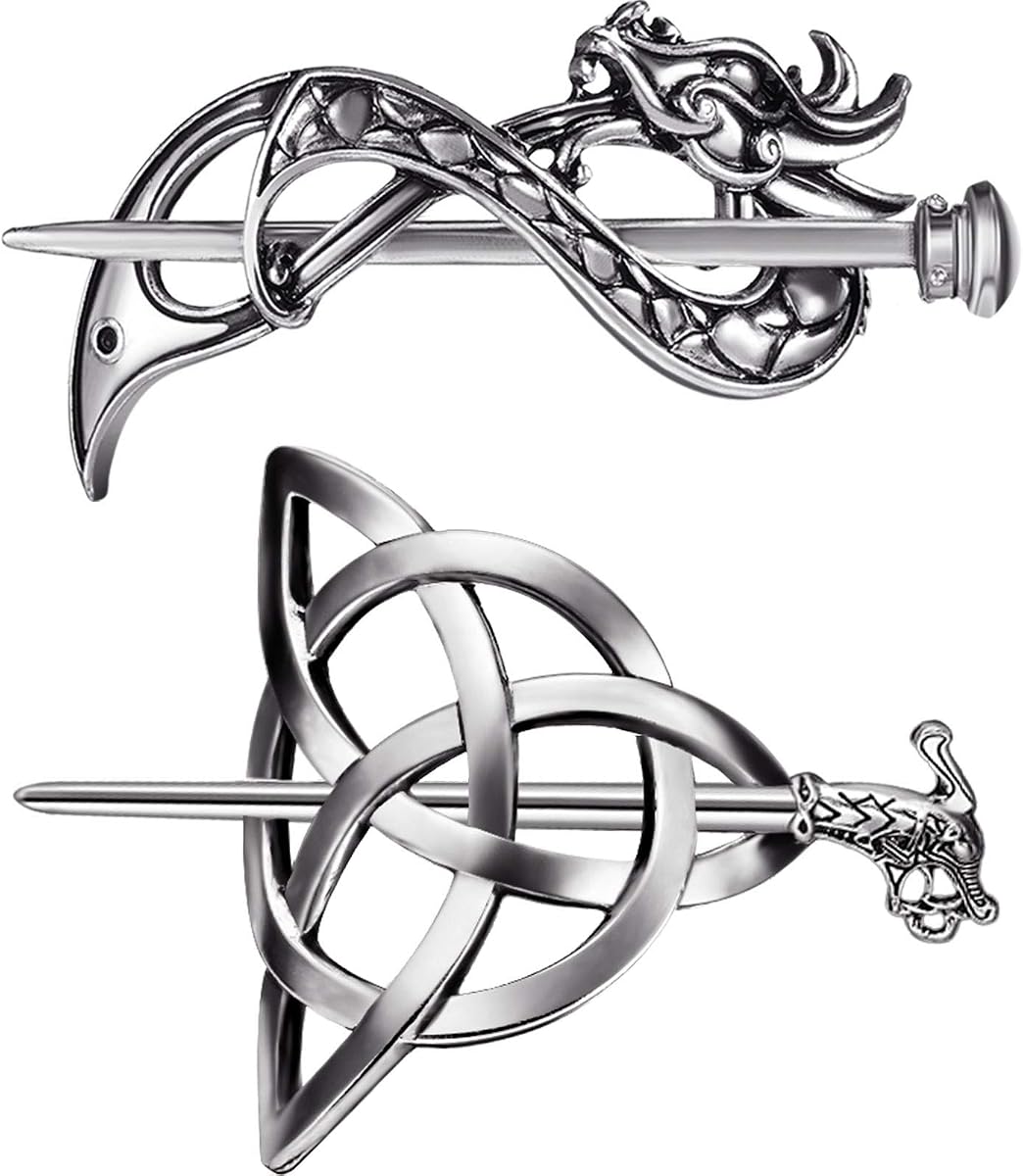 WILLBOND 2 Pcs Viking Hair Accessories Hair Clips Celtic Knot Hairpin Triangle Slides Minimalist Charms Silver Vintage Metal Barrette Jewelry Style for Women Girls Ladies