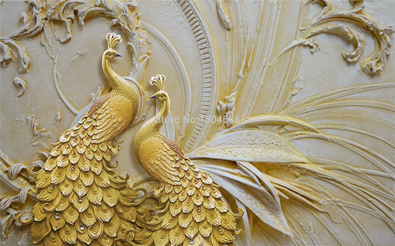 Mural 3d sala de estar papel tapiz estético alivio dorado pavo real dormitorio fondo decoración pared pegatina pared cartel de arte