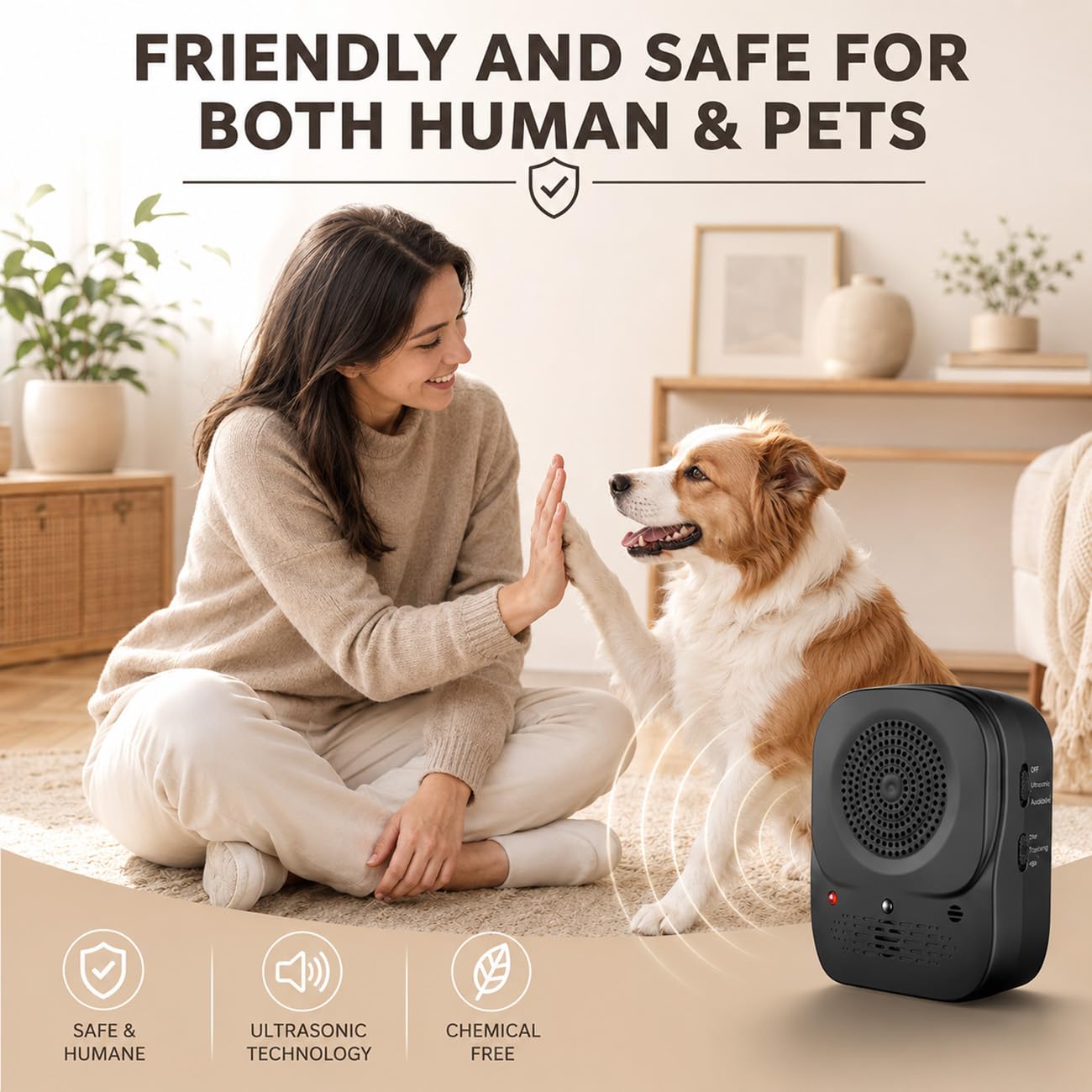 Dispositivo Anti-ladridos para Perros, Dispositivos Disuasorios de Ladridos Perros, Caja de Ultrasonidos 4 Modos con Mando a Distancia, Dispositivo Anti-ladridos 33ft, Interior/Exterior (negro)