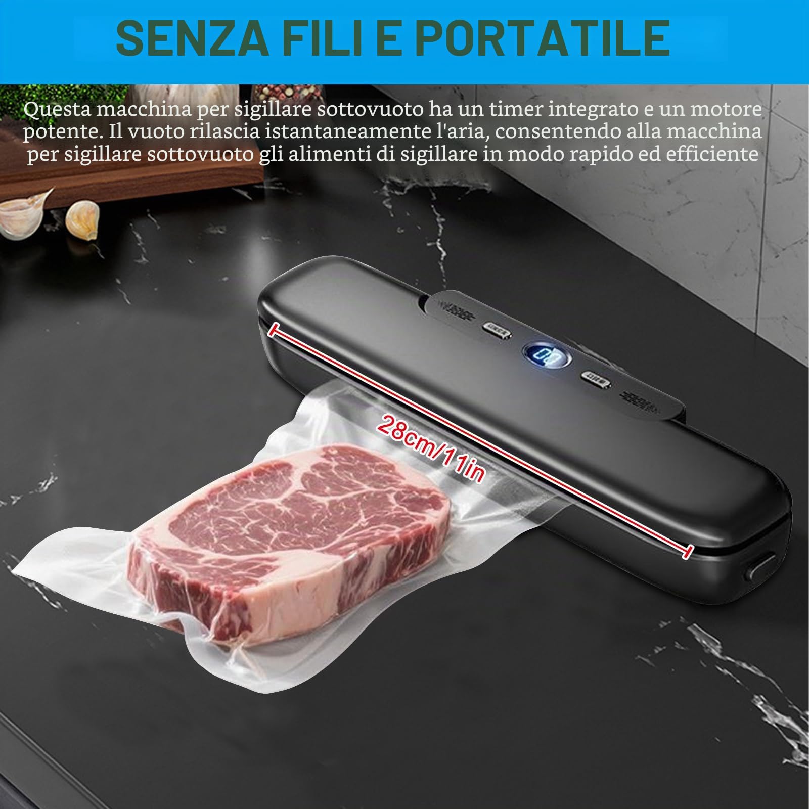Macchina per sottovuoto 60 KPA, macchina sottovuoto, saldatrice sottovuoto, mini sottovuoto, sigillatrice sottovuoto one-touch, macchina sottovuoto compatta con 10 sacchetti sottovuoto per umidità