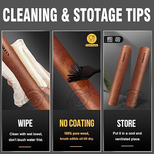 Miniatura 5 de Walfos Juego de mini rodillos  Rodillos de madera natural, rodillo de masa para hornear para pizza, pastel, pasta, pan, pastelería, sin