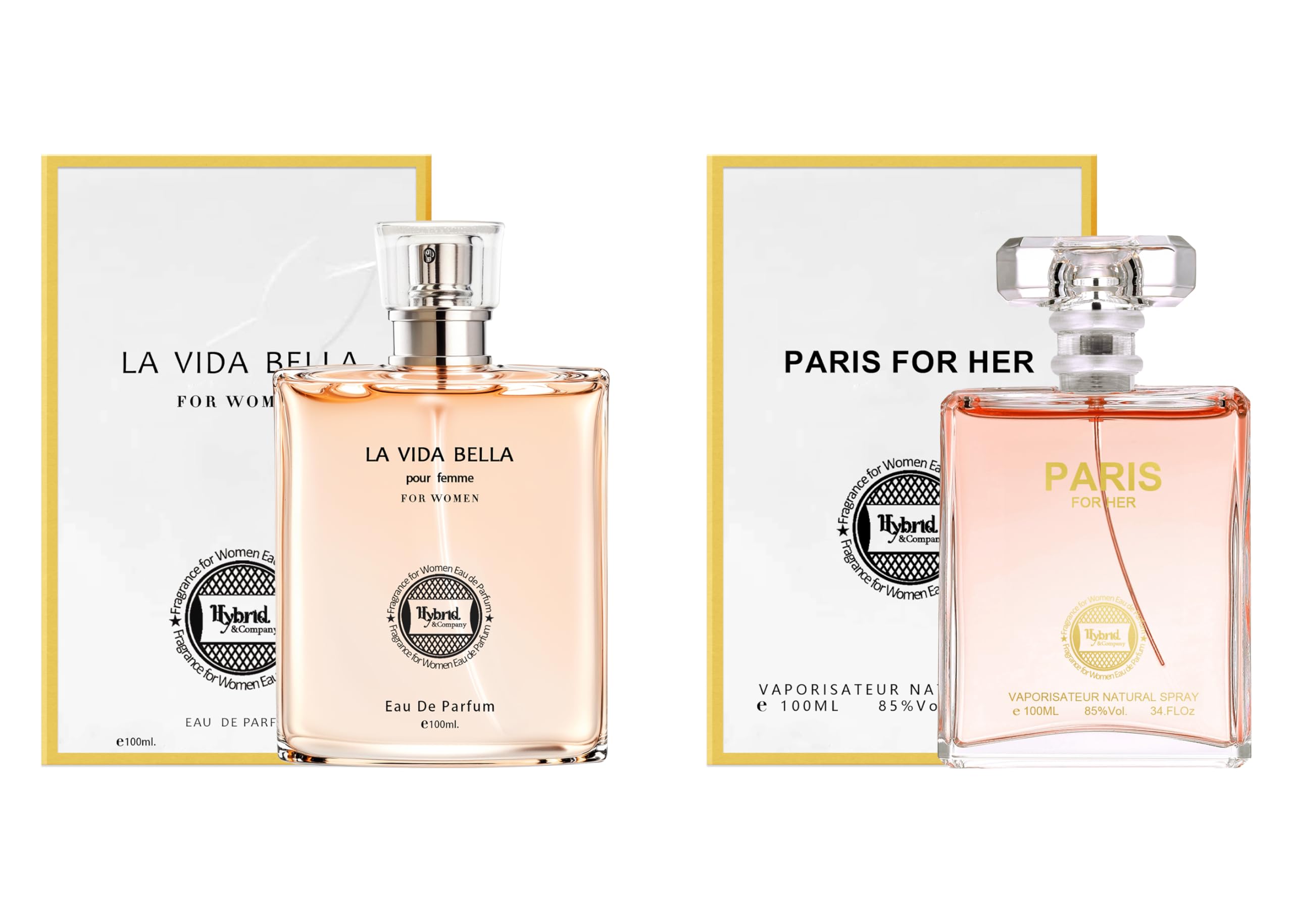 Hybrid & Company Women 2 PCS La Vida Bella Paris For Her Perfume Natural Spray Fresh Fragrance