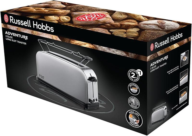 Russell Hobbs Adventure hosszú résés kenyérpirító, 1000W, rozsdamentes acél, 6 fokozat