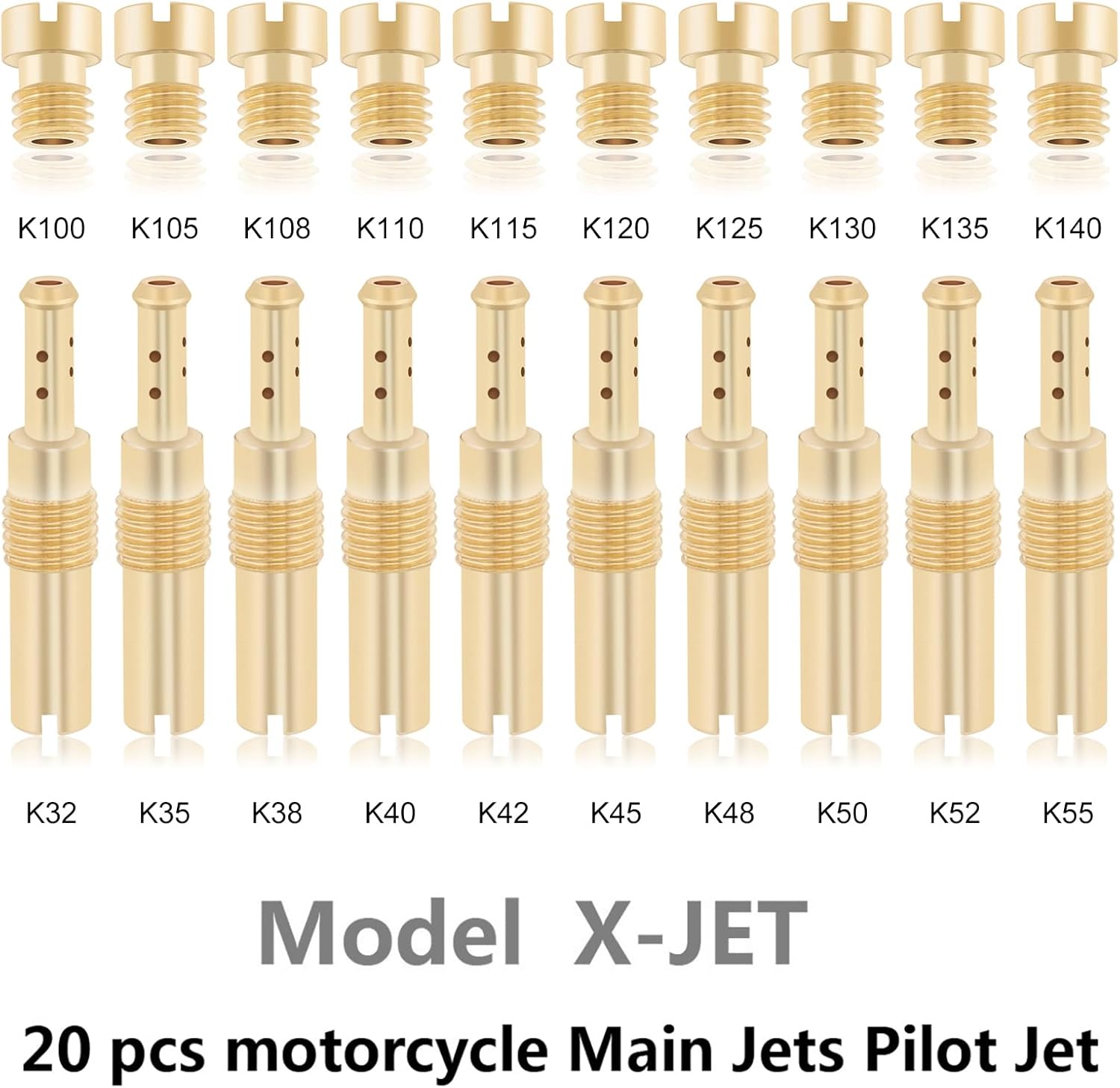 Windance 20pcs Carburetor Main Jet Kit 10pcs Main Nozzles+10pcs Slow Pilot Jet+10pcs Cleaning Brushes Needles, Fit for PWK Keihin OKO CVK PWM (K100-K140)