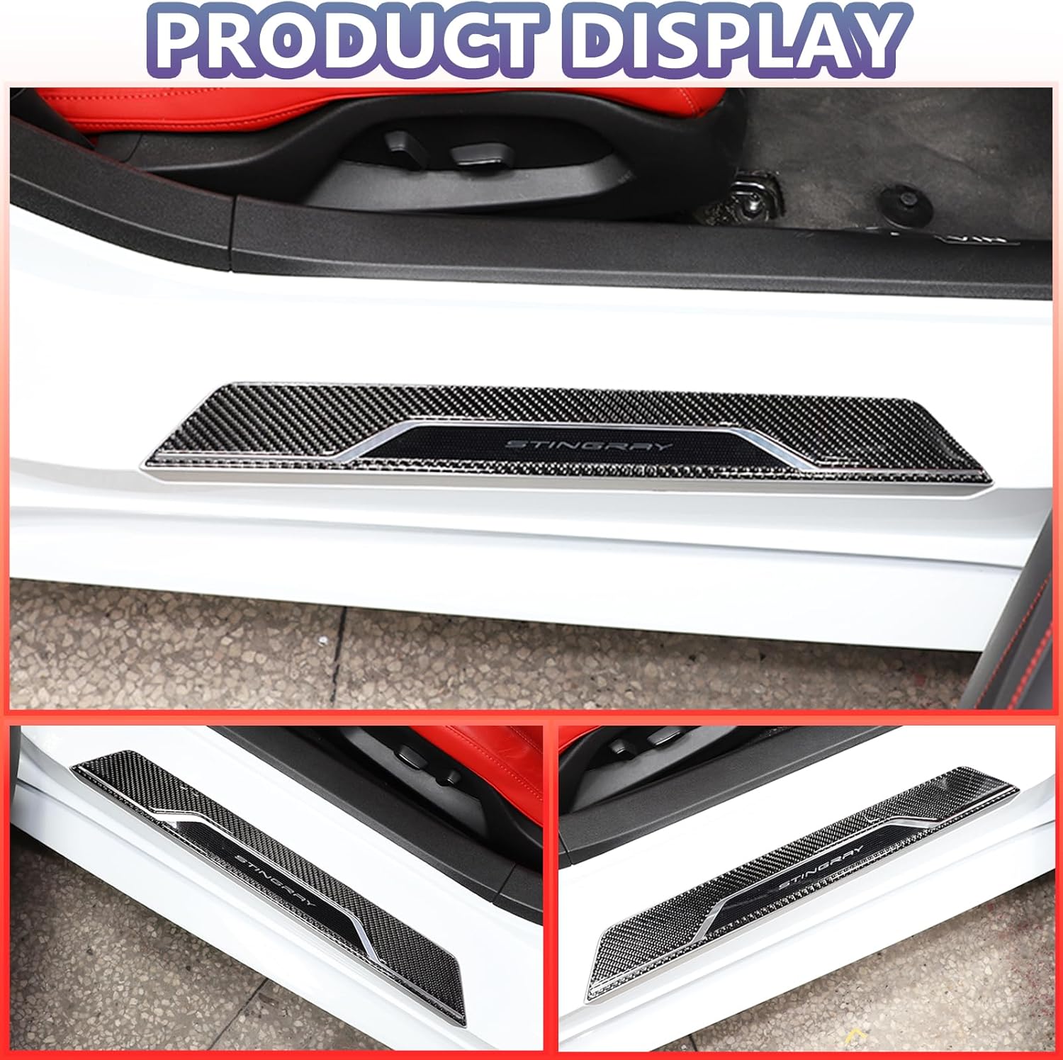 Car Door Sill Protector Cover,Carbon Fiber Inner Door Sill Anti-Slip Guard Trim 2PCS, Interior Door Sill Cover Scuff Plate Trim Sticker Compatible with Chevrolet Corvette C8 2020-2023 (Black Carbon)