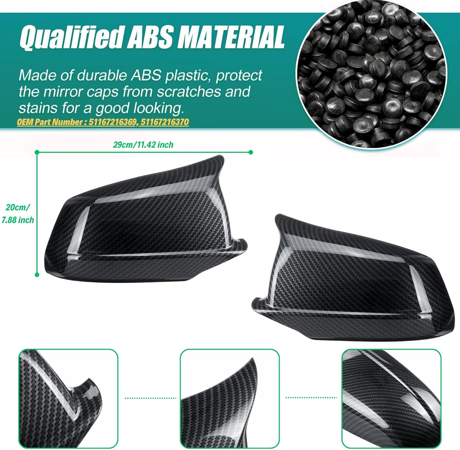 1 Pair Car Side Mirror Covers Caps Replacement for 2011-2013 BMW 5 Series F10 520i 523i 535i F11 530i Pre Lci Model Exterior Carbon Fiber Accessories Auto Tuning Body Parts & Trim - M Style