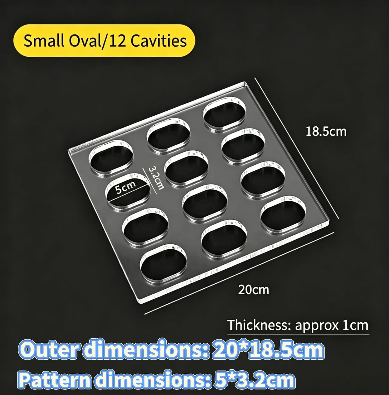 12 Cavities Oval Clear Acrylic Dacquoise Macaron Pastry Mold