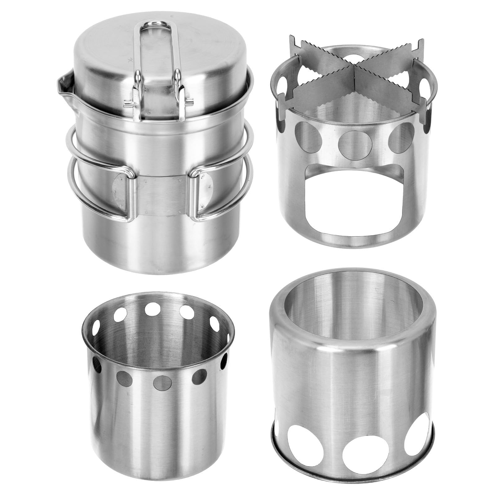 Casserole Portable de Camping en Acier Inoxydable Argenté, Compacte
