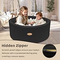 Vista 5 de Pozo de bolas de forro polar suave de 35.4 pulgadas y corralito para niños pequeños y bebés, centro de juegos de espuma para interiores y Negro