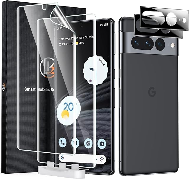 LK [2+2] for Google Pixel 7 Pro Screen Protector, 2 Pack TPU Film & 2 Pack Camera Lens Protector, [Easy-Installation] [HD-Clear] Screen Protector for Pixel 7 Pro 6.7 Inch