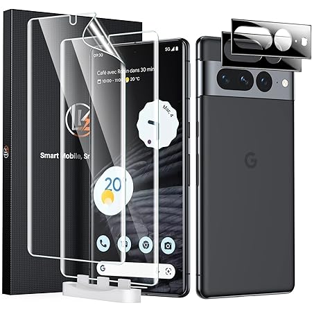 LK [2+2 Stück Schutzfolie für Google Pixel 7 Pro,mit 2 Panzerfolie und 2 Kameraschutz, Blasenfreie Weich TPU Folie, Fingerabdruck-resistent, HD Vollständige Abdeckung Fingerabdruck-ID unterstützen
