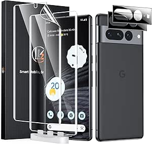 LK [2+2 Stück Schutzfolie für Google Pixel 7 Pro,mit 2 Panzerfolie und 2 Kameraschutz, Blasenfreie Weich TPU Folie, Fingerabdruck-resistent, HD Vollständige Abdeckung Fingerabdruck-ID unterstützen