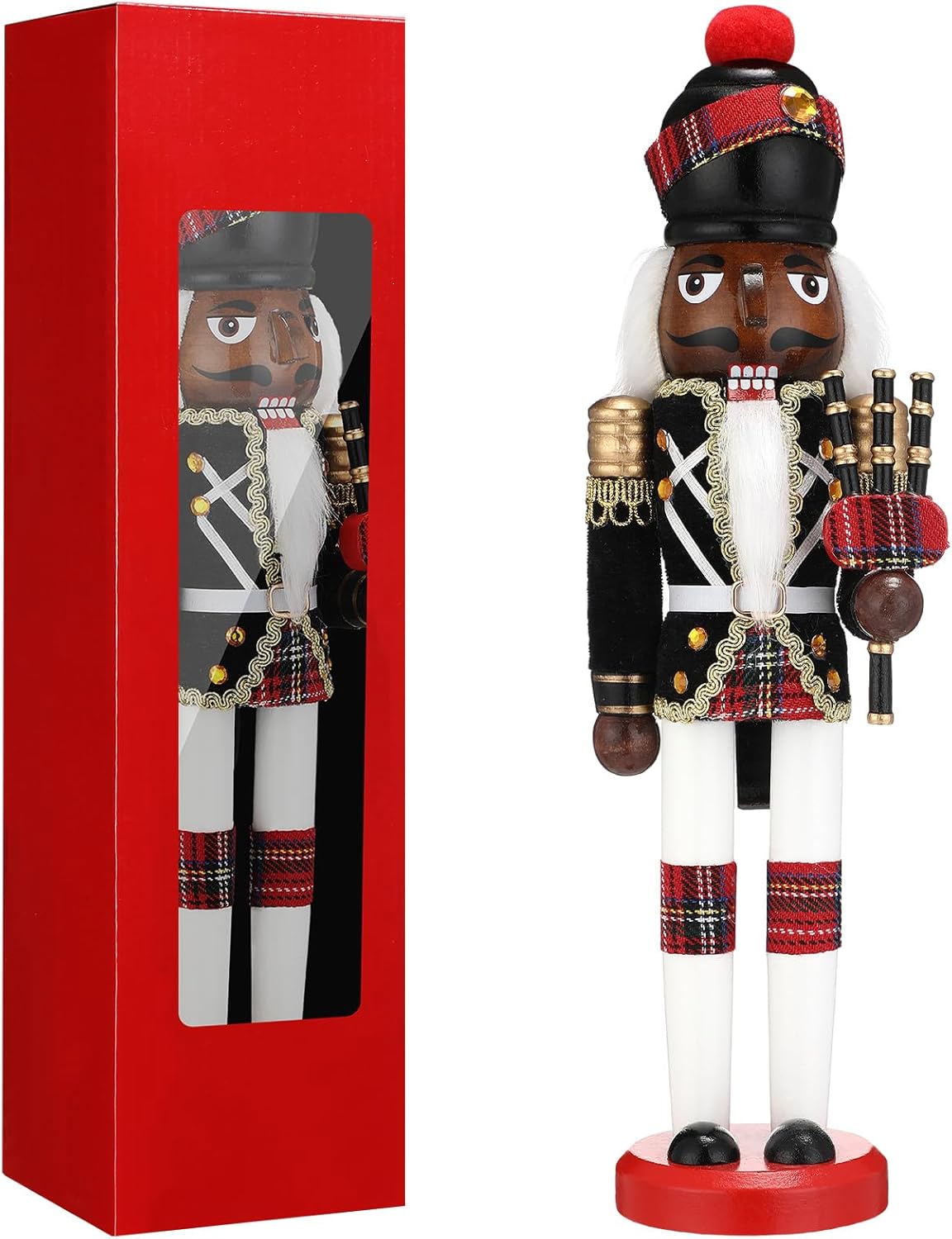 Hungdao 15 Inch Black Christmas Nutcracker Decor Wooden African American King Figure Black Santa Xmas Festive Soldier Nutcracker Christmas Ornaments Gift for Tabletop Holiday Winter Indoor Buffalo Plaid
