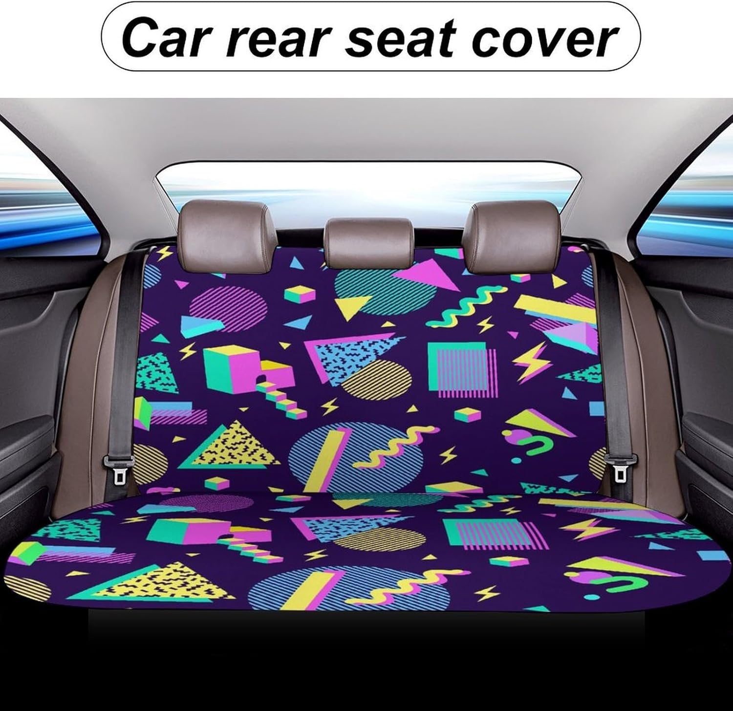 Vintage Round Geometric Waterproof Car Seat Cover for Rear Bench Seat Protection Watercolor 80's 90's Rainbow Colorful Car Rear Seat Covers Breathable Automotive Accessories