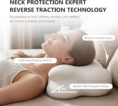 Cloud Pillow, Ergonomic Memory Foam Cervical Neck Support Pillow with Breathable Pillowcase, Adjustable Dual-Height Design for Side Back Stomach Sleepers (White)
