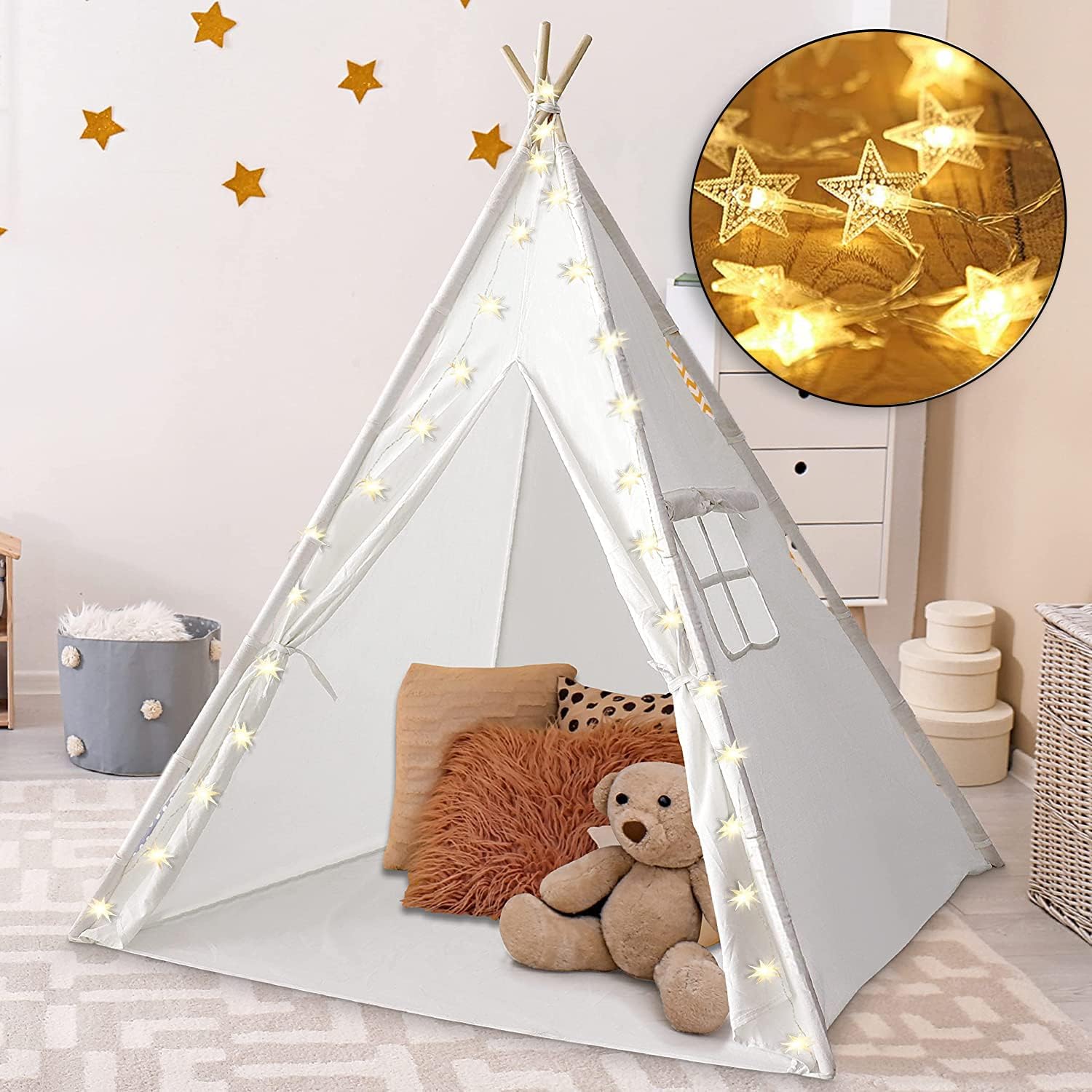 XizhengKids Teepee Tent Foldable Children Play Tent Natural Cotton Canvas Tent Castle Theme Play Camping TeePee Fort Outdoor Indoor for Toddler Girls Boys