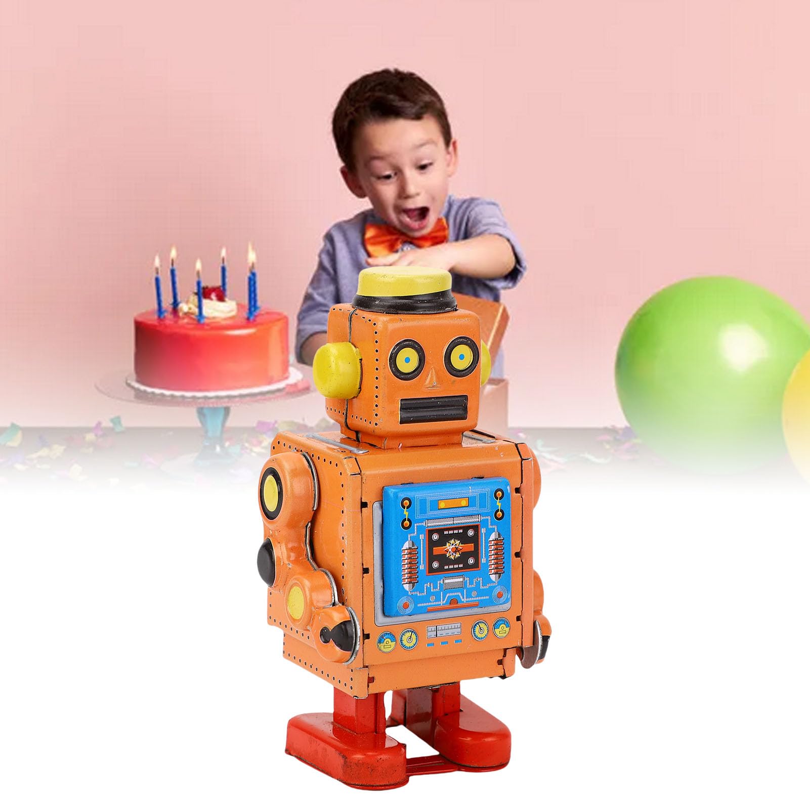 Robot Classico in Ferro con Carica a Molla per L'intrattenimento Quotidiano e la Collezione Vintage (Orange)