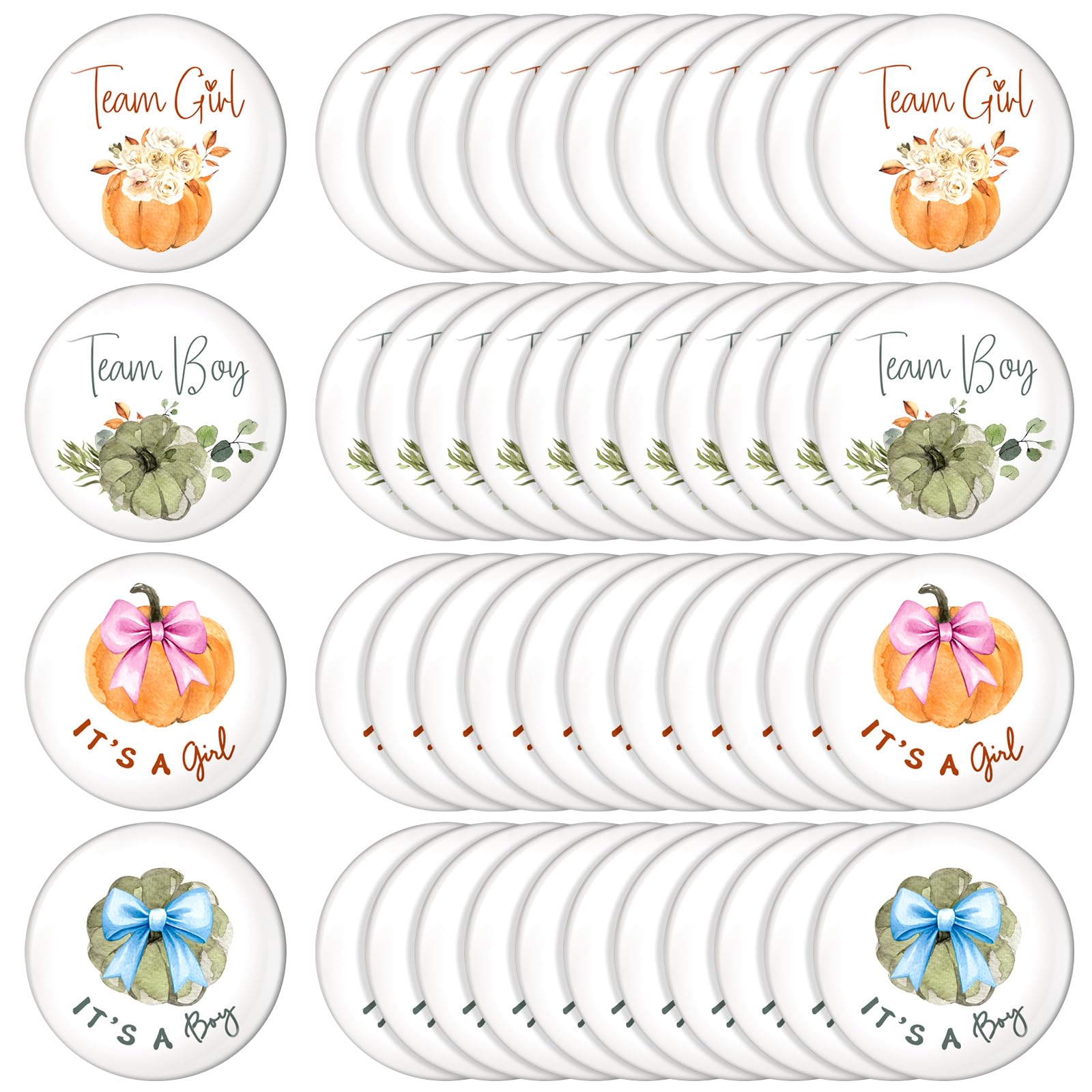 Highergo 48 Pcs Fall Pumpkin Gender Reveal Decoration Pins Team Boy or Girl