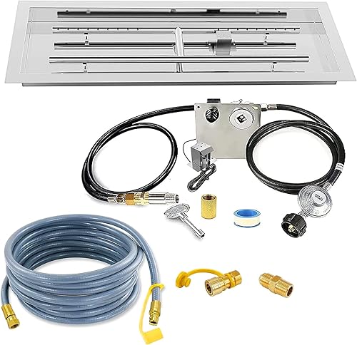 Uniflasy Kit rectangular de gas natural y propano de 24 x 8 pulgadas, sartén de gas propano de acero inoxidable con encendido por chispa y kit de