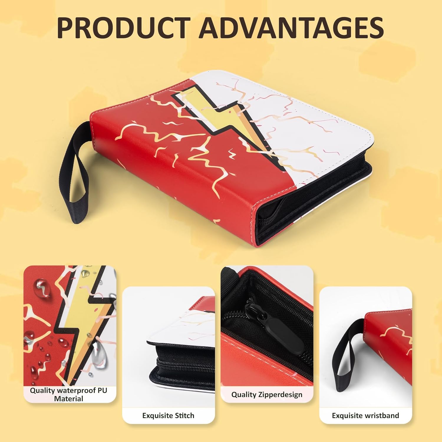 Trading Card Binder Album, 400 Pockets, 50 Removable 4-Pocket Pages, Waterproof (Red & White)