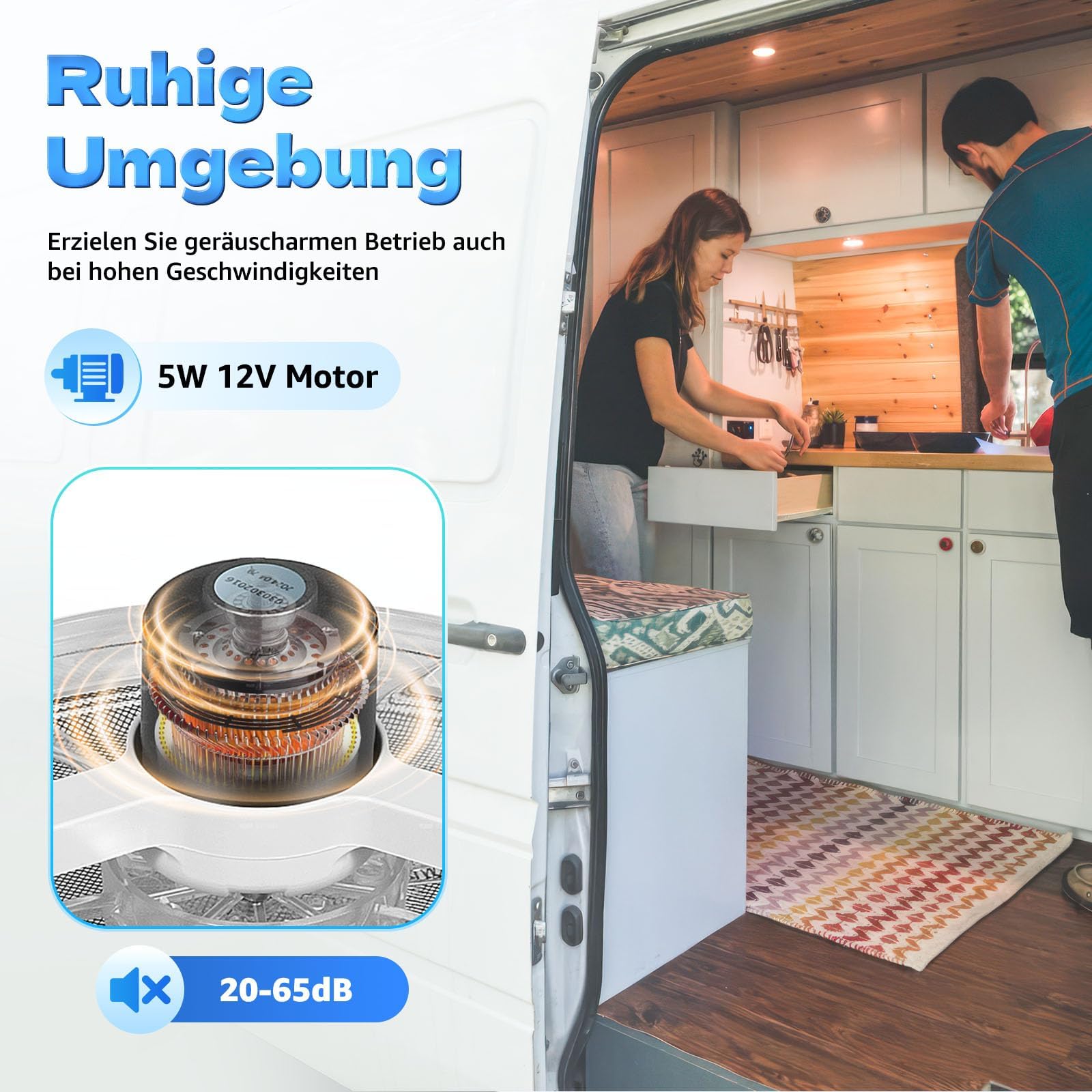 Wohnwagen Wohnmobil Dachfenster Schalldichte Dachluke Leiser Lüfter mit LED Belüftung Dachfenster Ventilator Dachlüfter Umkehrlüfter Geräuscharmer Wohnmobilausstattung mit Insektenschutzgitter