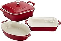 Vista 13 de STAUB Juego de 4 sartenes de cerámica para hornear, cacerola con tapa, sartén para brownies, color blanco