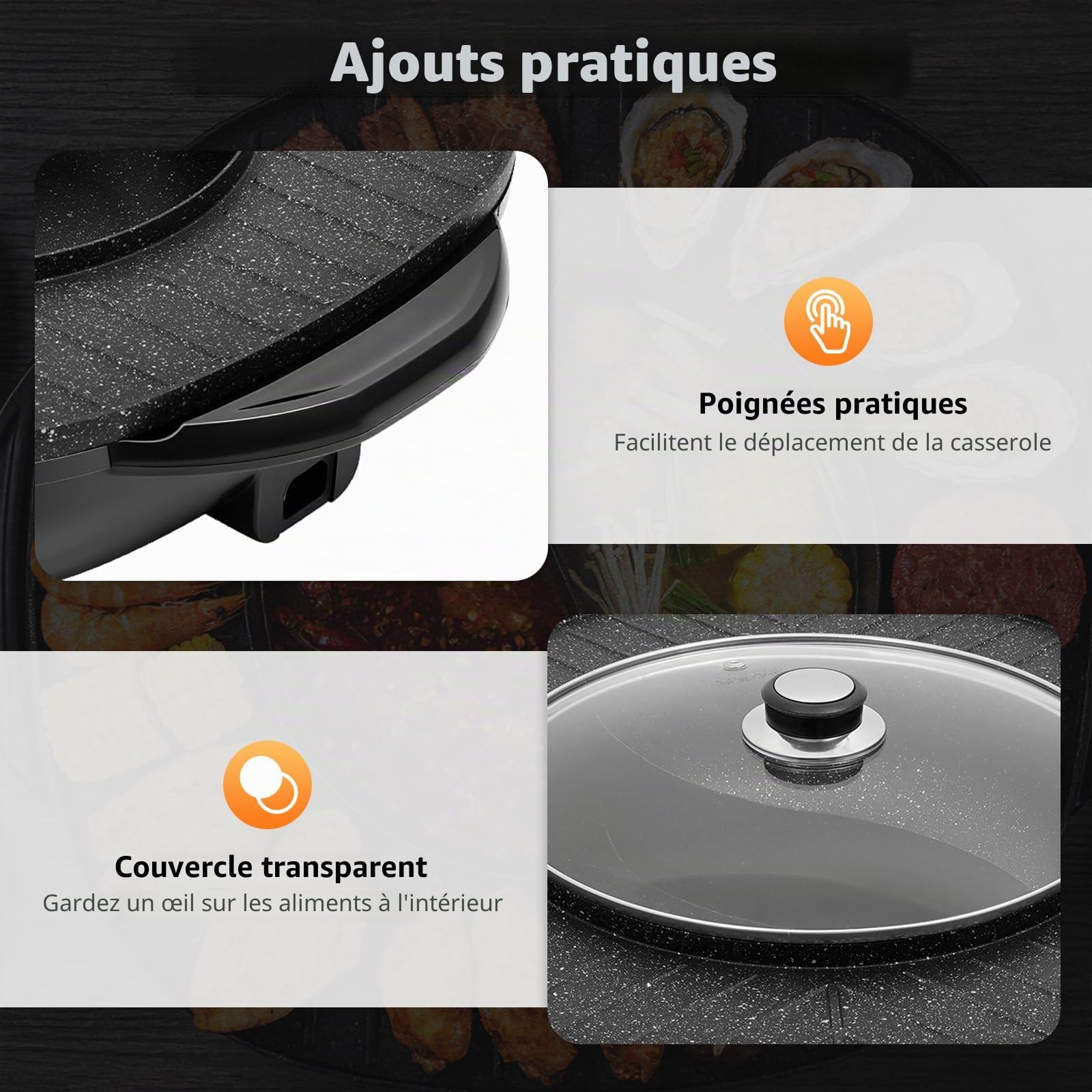 Appareil à fondue chinoise avec grill 2 en 1, Appareil À Fondue Électrique avec Grill 4000W, Hot Pot Chinois 2 en 1 Barbecue Coréen de Table, Marmite Multifonction 5-6 Personnes 26cm