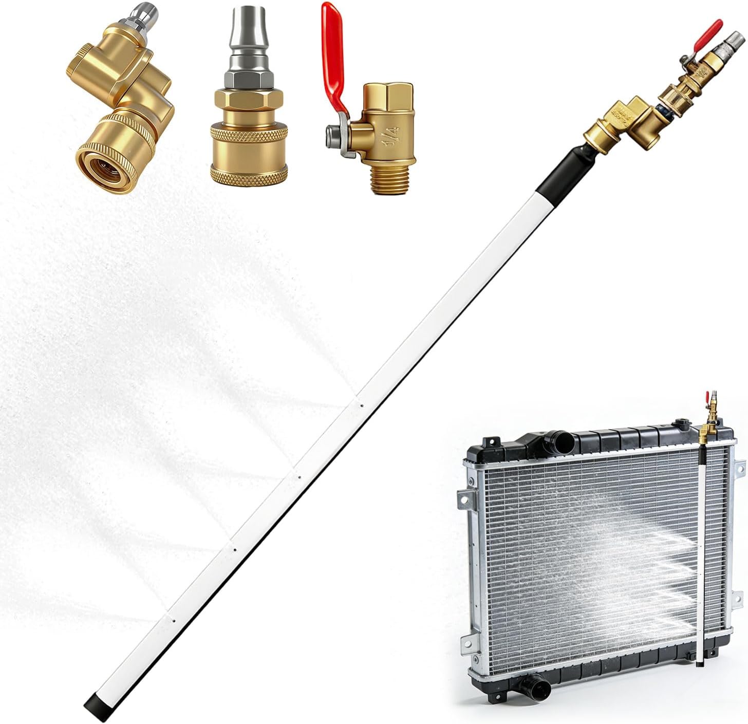 24" Radiator Cleaning Wand - 4500 PSI Stainless Steel Dual Water/Air Radiator cleaner Cleaner w/Pressure Washer Gun Adapter & Tips for Cars, Trucks, Heavy Equipment