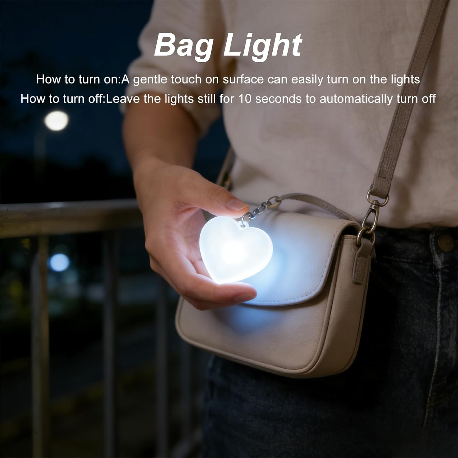 2 Pack Heart Purse Lights for Handbags, Rechargeable Automatic Sensor LED Bag Light, Clip On Mini Keychain Handbag Accessory, Mothers Day Gifts for Mom Women Girls(White and Pink)