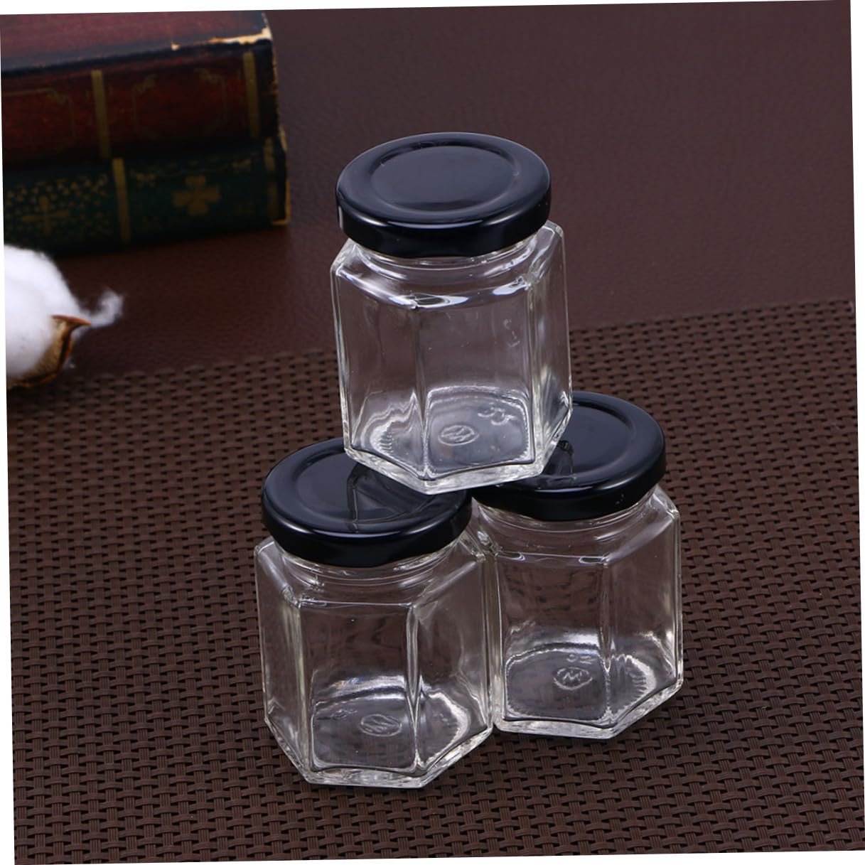 10 Stück Sechseckige Glas Vorratsbehälter 85ml Zuckertank Honigaufbewahrungsflasche Transparent aus Glas für Küche und Haushalt