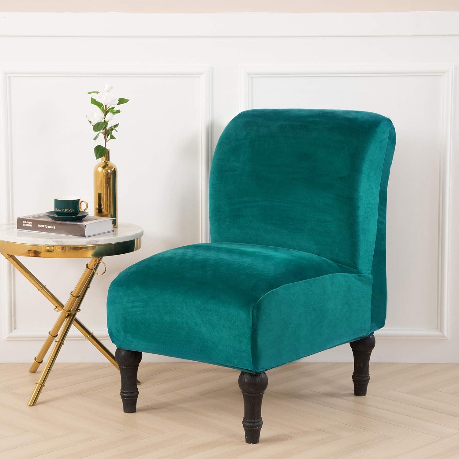Beacon Pet Armless Chair Slipcover Stretch,Velvet Spandex Slipper Chair Covers Accent Chair Cover Armchair Covers Furniture Protector Covers Removable Washable for Home Hotel Living Room