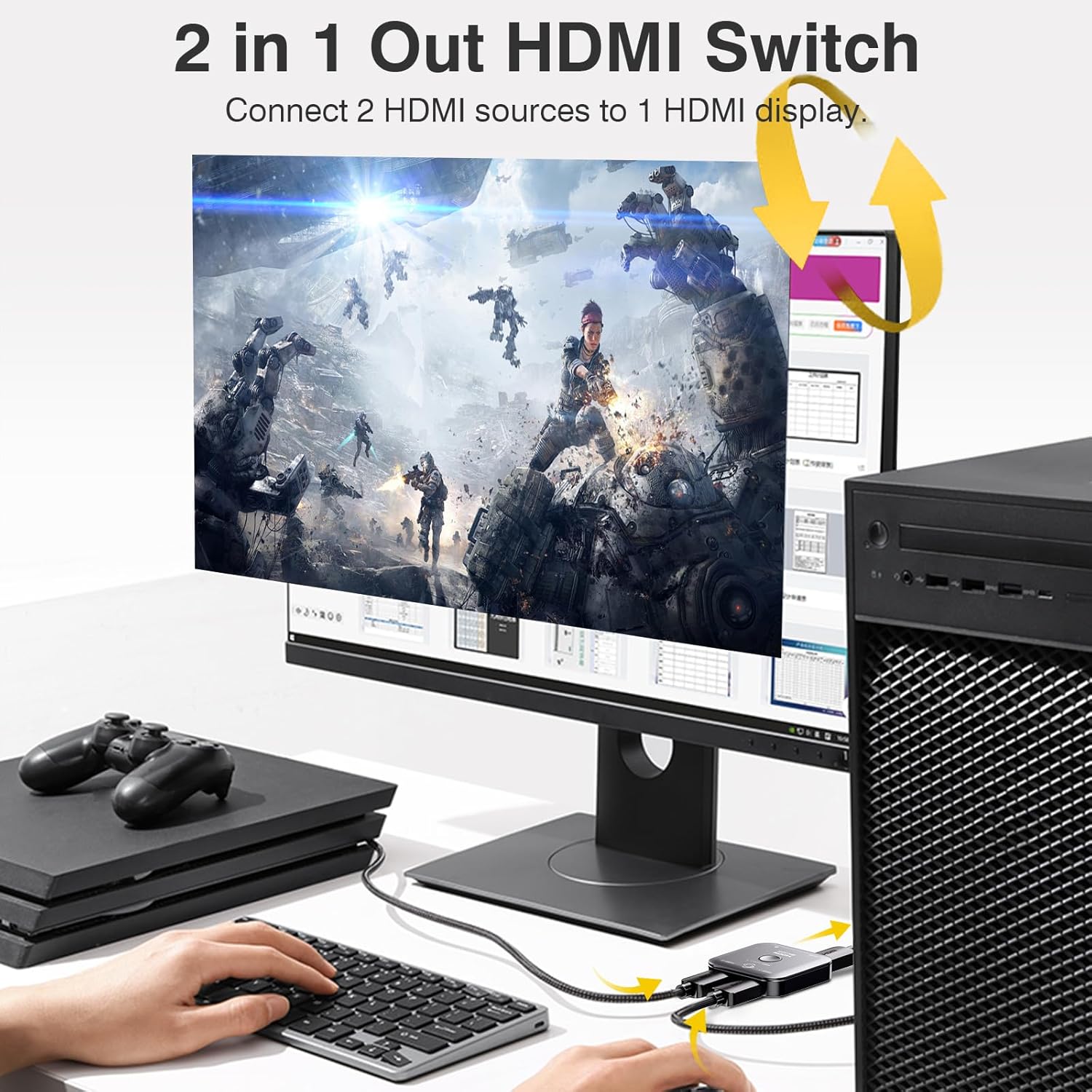 10K 8K HDMI Switch – 2 in 1 Out, Bi-Directional HDMI Splitter Switcher, 8K@60Hz, 4K@240Hz, Compatible with PS5, PS4, Xbox, Fire Stick, Apple TV, Projector