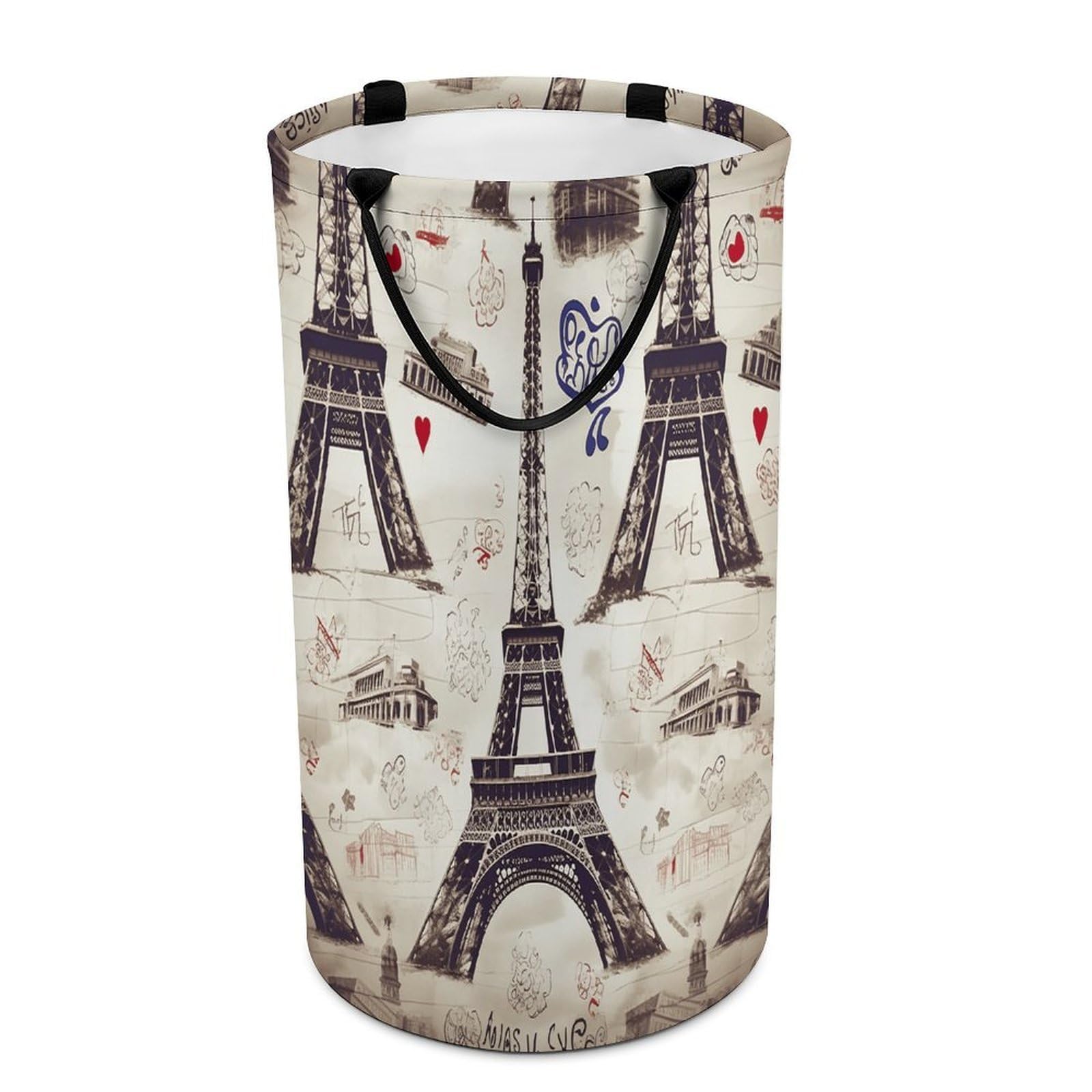 French Paris Tour Eiffel Tower Laundry Hamper Waterproof Polyester Laundry Baskets Collapsible Dirty Clothes Storage Basket Clothes Hampers with Sturdy Handles for Travel Bedroom