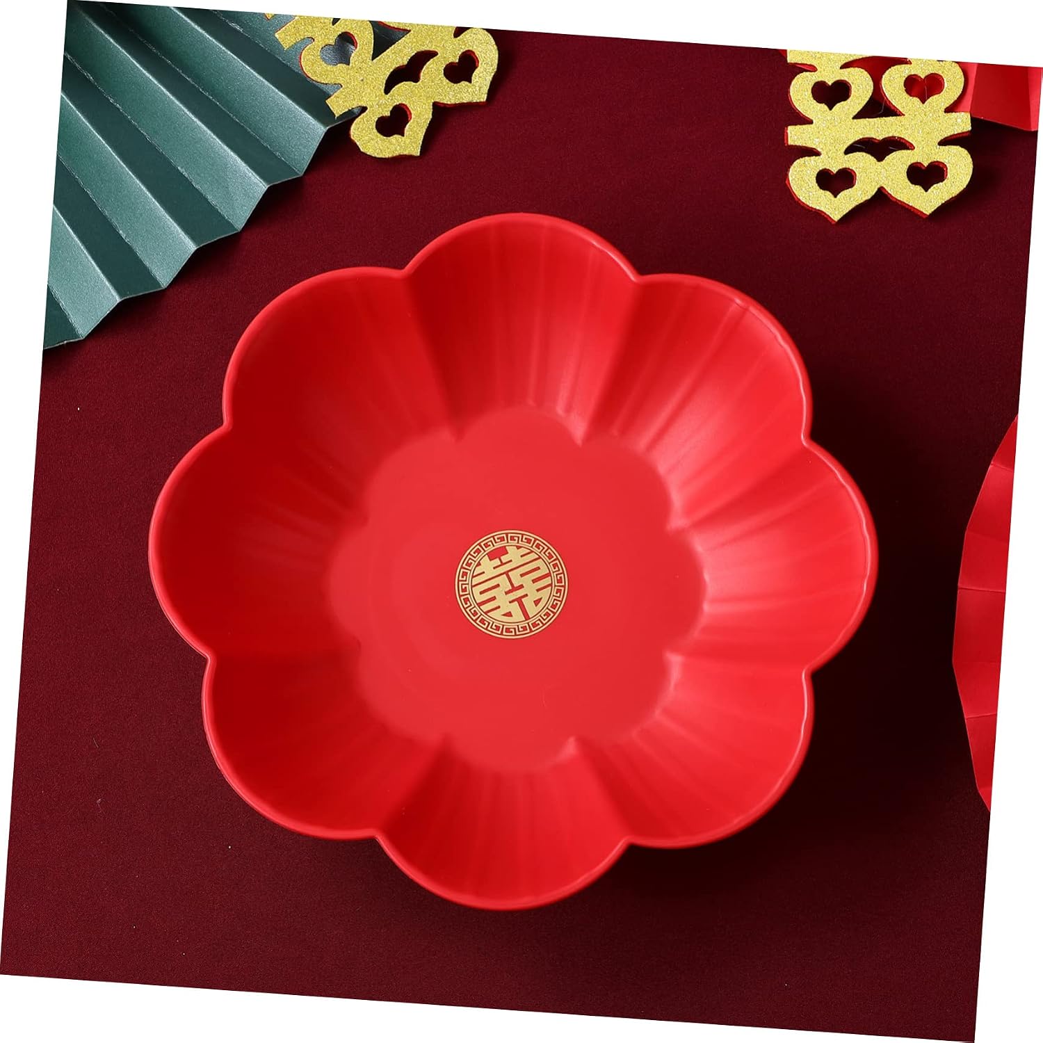 ABOOFAN 2 pack Chinese Wedding Snack Trays 8.66in Flower Shape Candy Dishes Plastic Fruit Plates for Dried Fruit Nuts Cookies Party Serving Table Decor Chinese New Year Weddings
